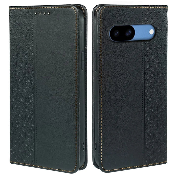 For Google Pixel 8a Case Four-Leaf Clover Leather Flip Phone Cover Stand Wallet - Black - 1
