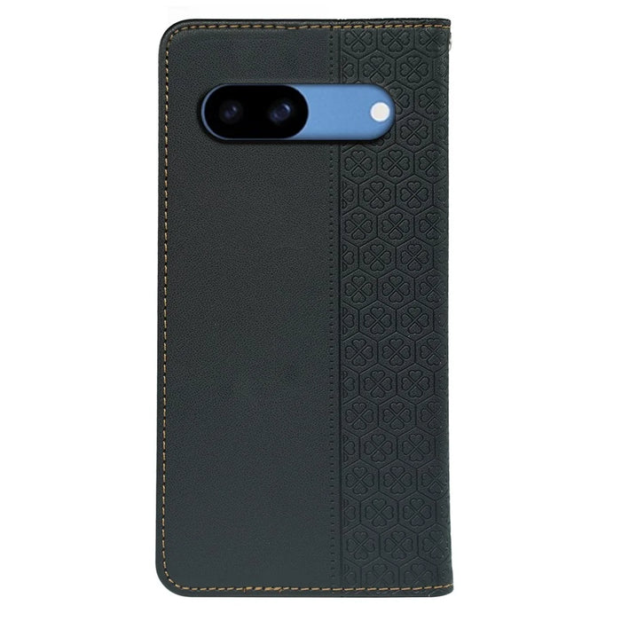 For Google Pixel 8a Case Four-Leaf Clover Leather Flip Phone Cover Stand Wallet - Black - 6