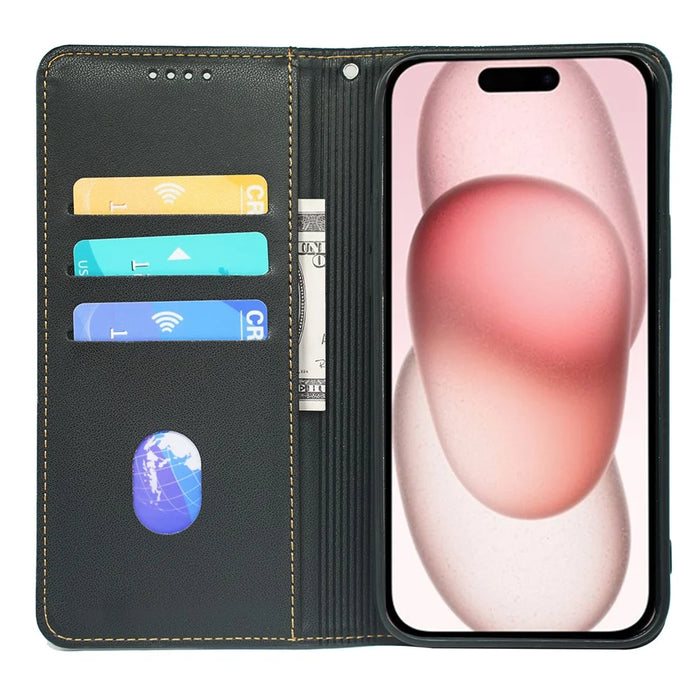 For iPhone 14 Case Four-Leaf Clover Leather Flip Phone Cover Stand Wallet - Black - 2