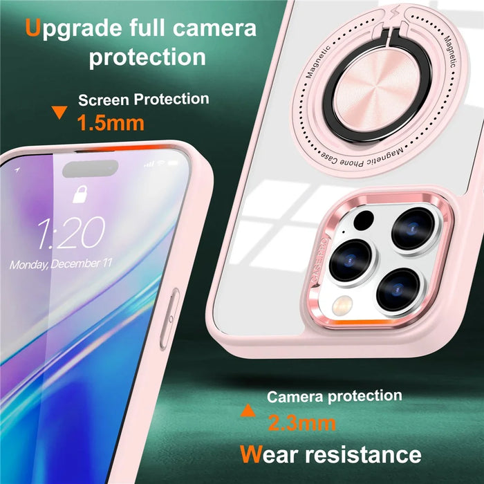 For iPhone 16 Pro Case Magnetic Ring Holder Kickstand PC+TPU Phone Cover - Pink - 2