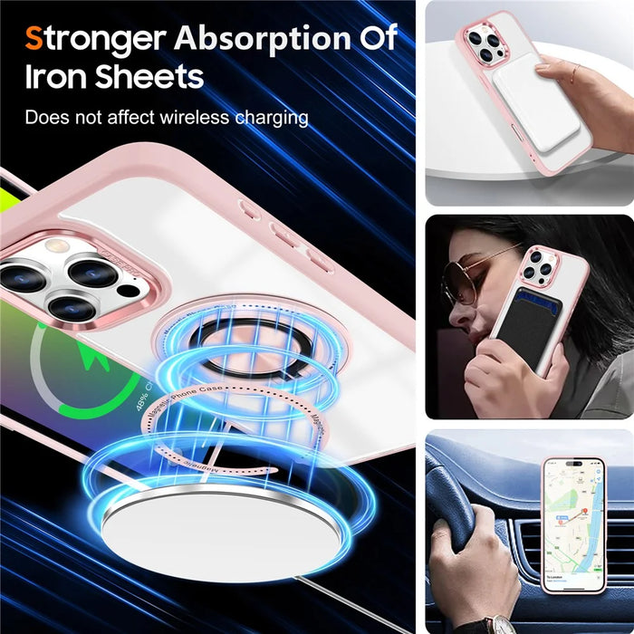 For iPhone 16 Pro Max Case Magnetic Ring Holder Kickstand PC+TPU Phone Cover - Pink - 4
