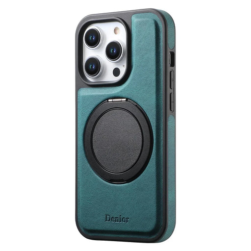 DENIOR A14 For iPhone 15 Pro Magnetic Case Rotary Kickstand Leather PC TPU Phone Cover - Blue - 1