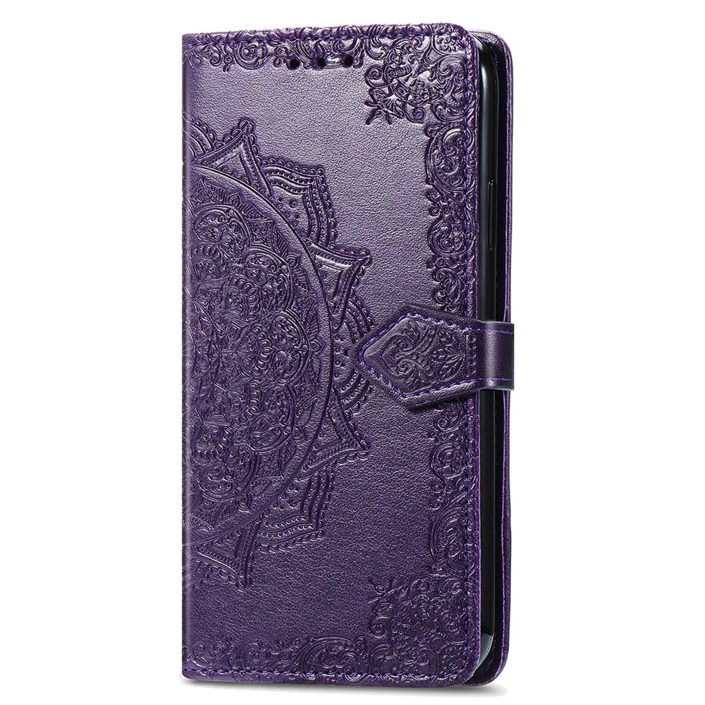 For OnePlus Nord CE4 Lite 5G  /  Oppo K12x 5G (China) Case Mandala Embossed Design Leather Wallet Phone Cover - Dark Purple - 4