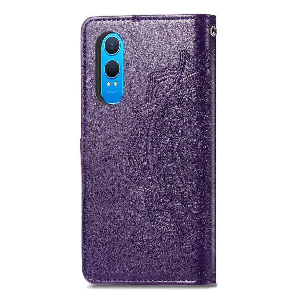 For OnePlus Nord CE4 Lite 5G  /  Oppo K12x 5G (China) Case Mandala Embossed Design Leather Wallet Phone Cover - Dark Purple - 5