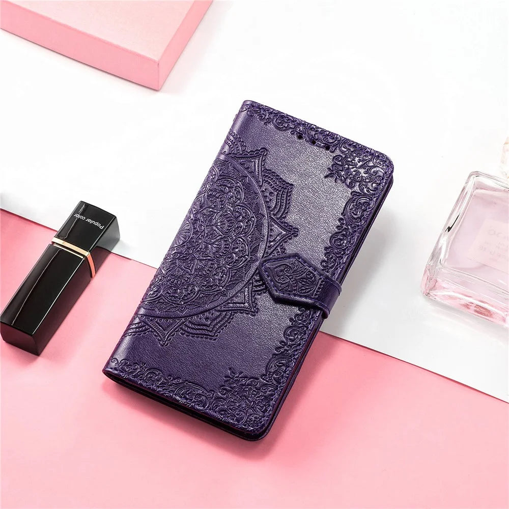 For OnePlus Nord CE4 Lite 5G  /  Oppo K12x 5G (China) Case Mandala Embossed Design Leather Wallet Phone Cover - Dark Purple - 6