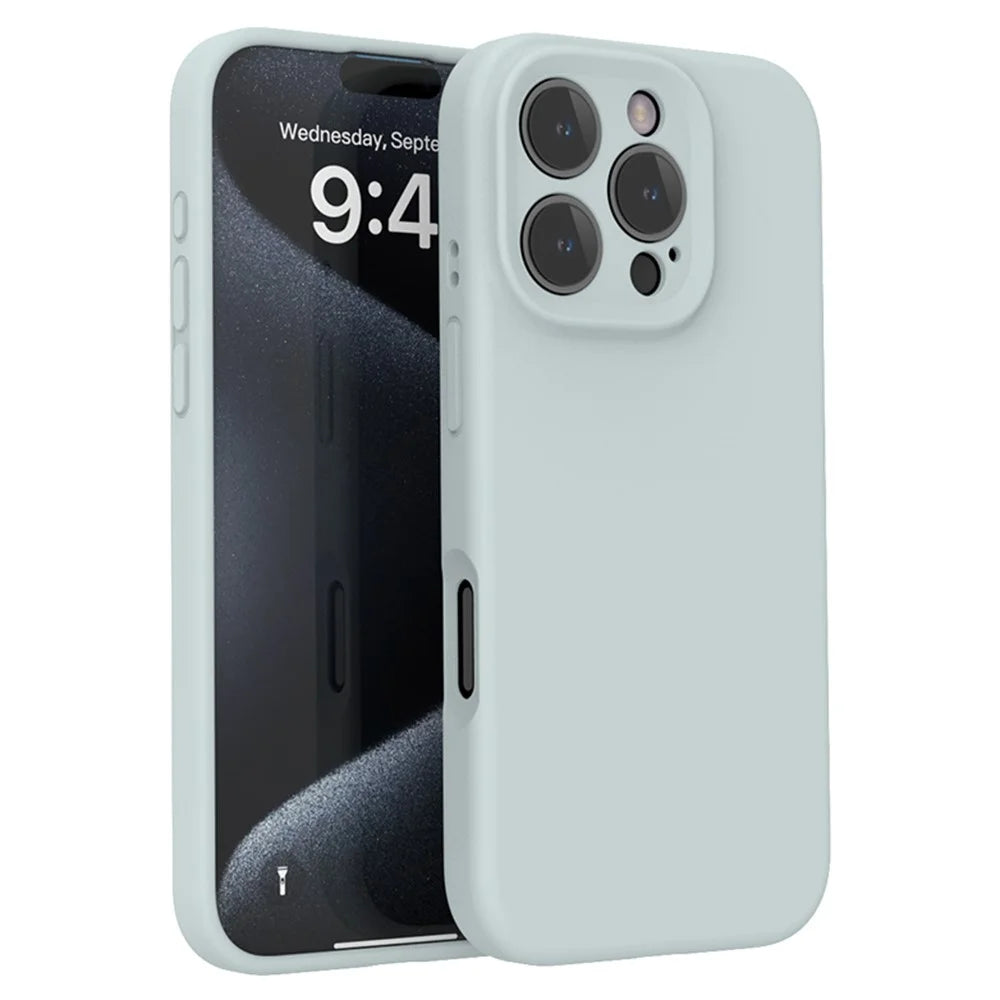 For iPhone 16 Pro Max Magnetic Case PC+Liquid Silicone Shockproof Protective Phone Cover - Blue Grey - 1