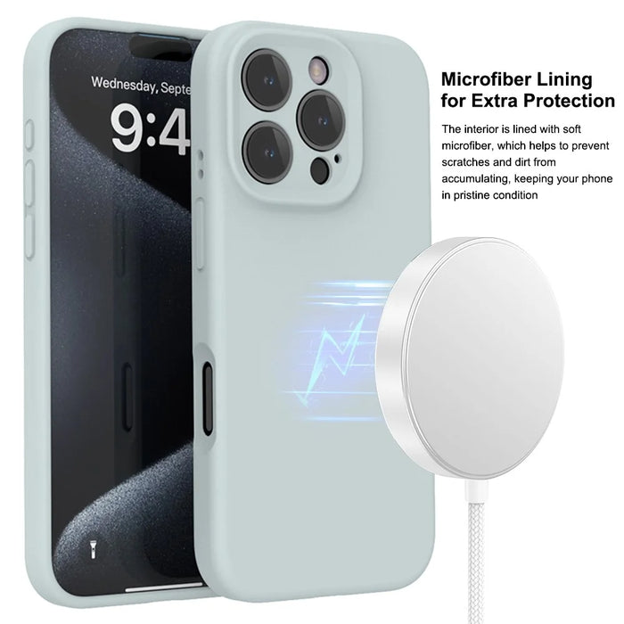 For iPhone 16 Pro Magnetic Case PC + Liquid Silicone Shockproof Protective Phone Cover - Blue Grey - 2