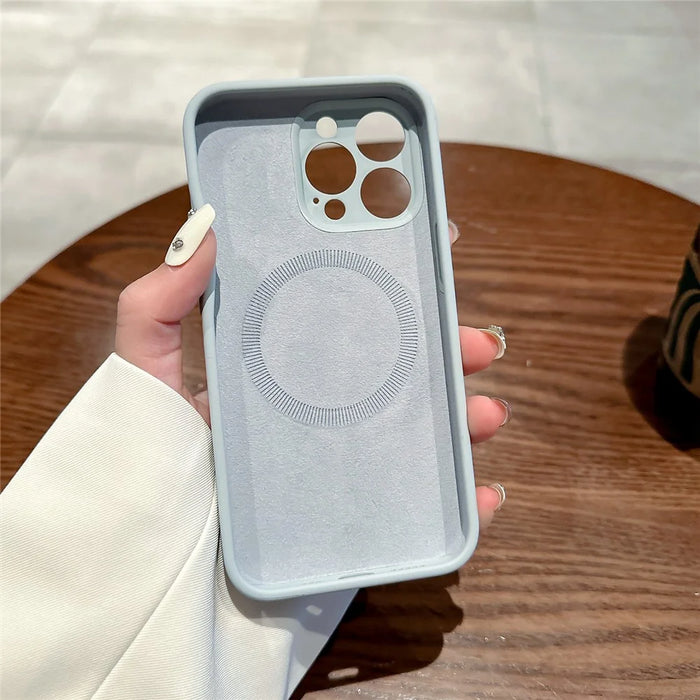 For iPhone 16 Pro Magnetic Case PC + Liquid Silicone Shockproof Protective Phone Cover - Blue Grey - 4