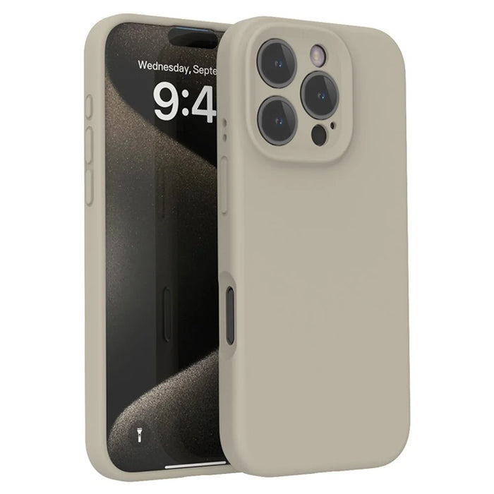 For iPhone 16 Pro Case PC+Liquid Silicone Protective Phone Cover with Microfiber Lining - Light Grey - 1