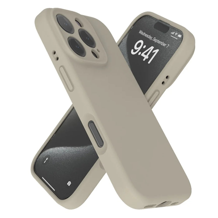 For iPhone 16 Pro Case PC+Liquid Silicone Protective Phone Cover with Microfiber Lining - Light Grey - 2