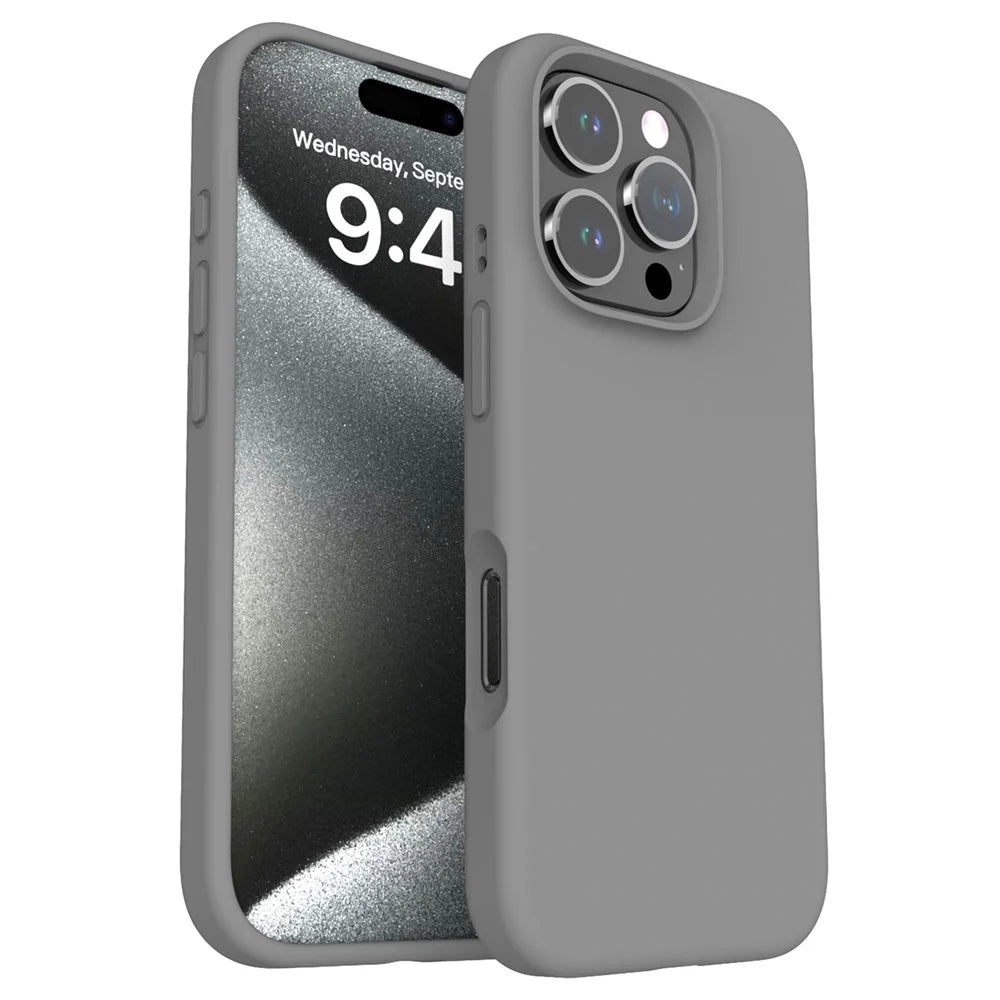 For iPhone 16 Pro Magnetic Case PC+Liquid Silicone Anti-Scratch Phone Cover - Charcoal Grey - 1
