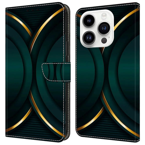 For iPhone 16 Pro Max Case 3D Pattern PU Leather Wallet Phone Cover with Stand - Gold Contour - 1