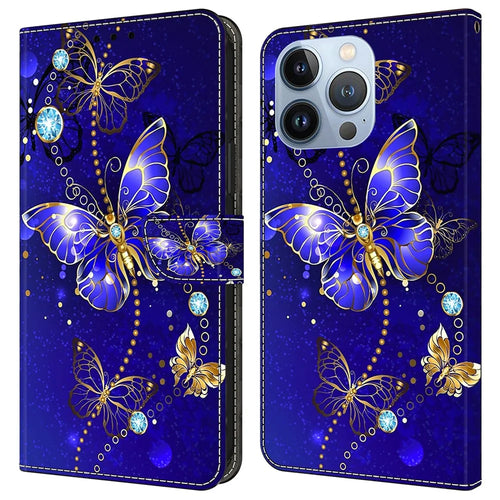 For iPhone 16 Pro Case 3D Pattern PU Leather Wallet Phone Cover with Stand - Diamond Butterfly - 1