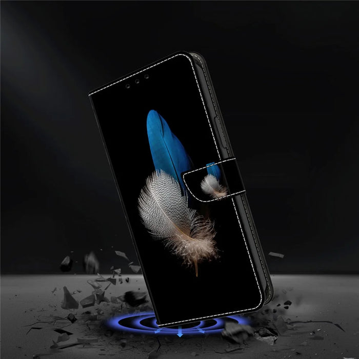 For iPhone 16 Case 3D Pattern PU Leather Wallet Phone Cover with Stand - Two Feathers - 4
