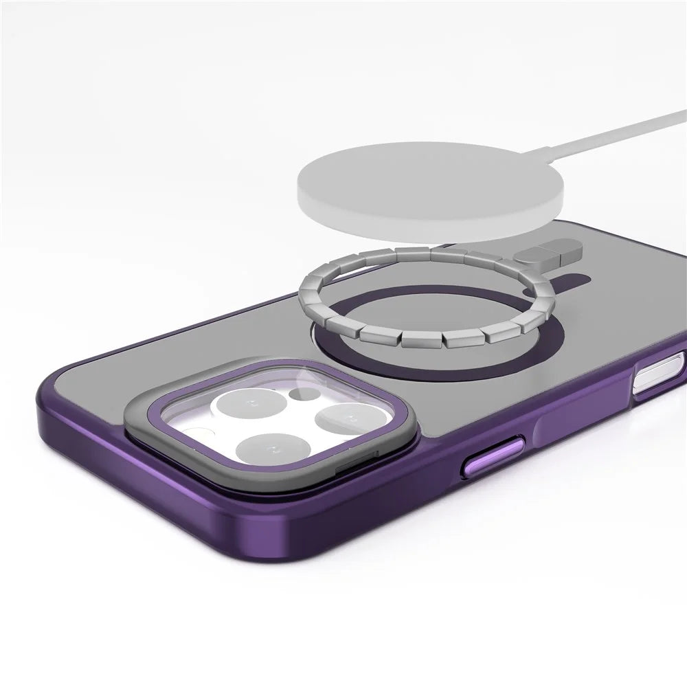 J3 For iPhone 16 Pro Max Case Compatible with MagSafe Lens Kickstand PC+TPU Matte Phone Cover - Dark Purple - 2