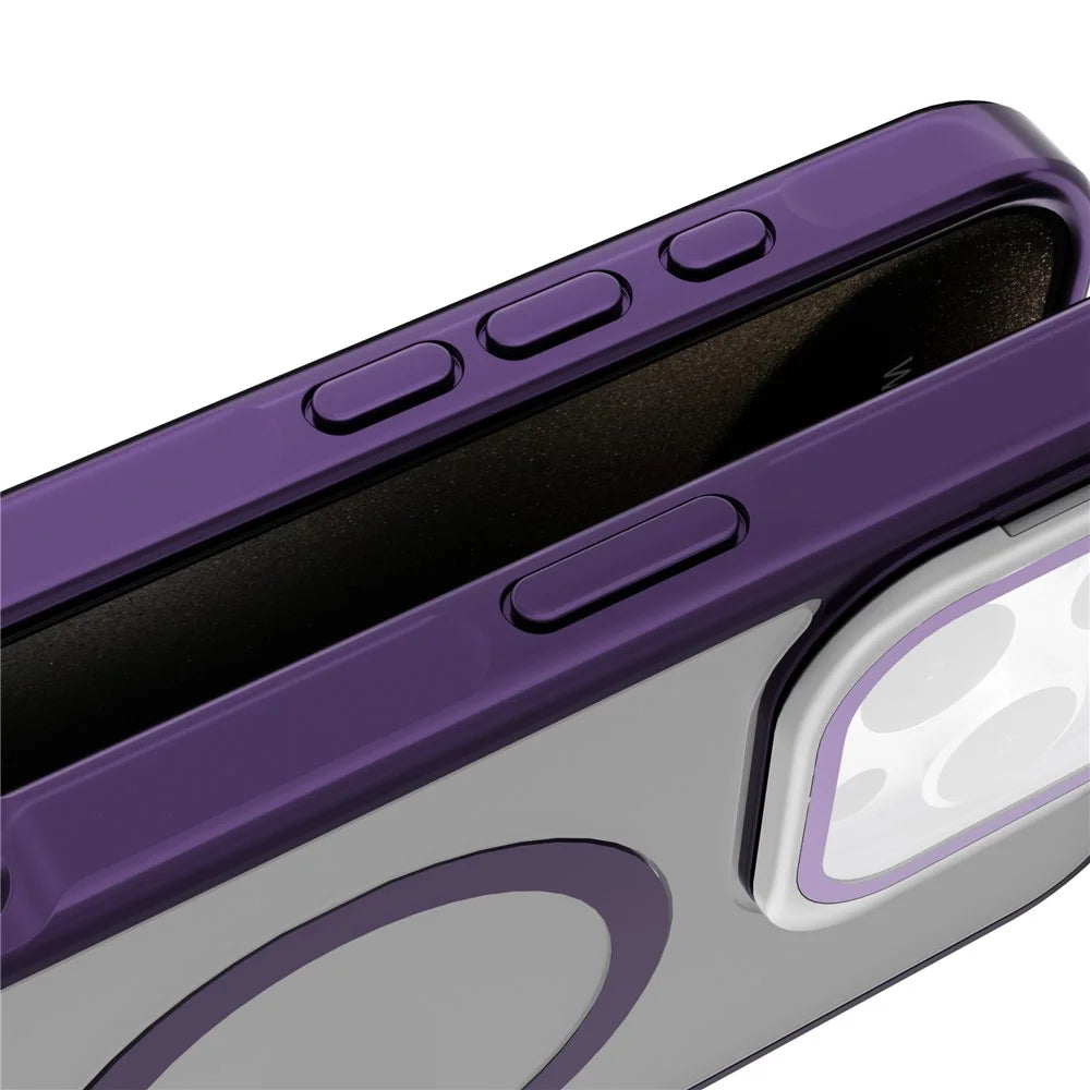 J3 For iPhone 16 Pro Max Case Compatible with MagSafe Lens Kickstand PC+TPU Matte Phone Cover - Dark Purple - 4