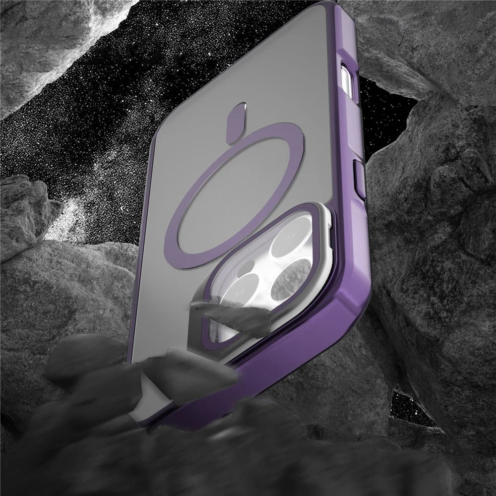 J3 For iPhone 16 Pro Max Case Compatible with MagSafe Lens Kickstand PC+TPU Matte Phone Cover - Dark Purple - 5