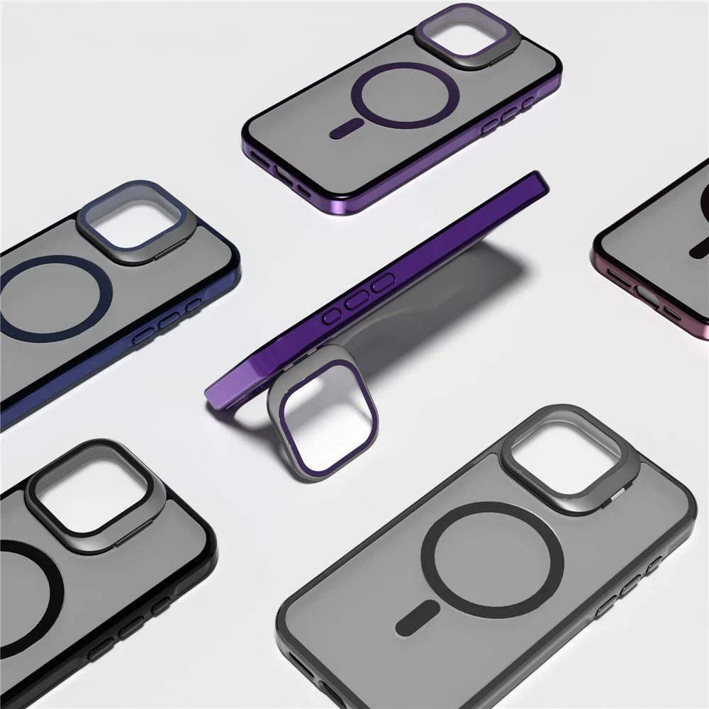 J3 For iPhone 16 Pro Max Case Compatible with MagSafe Lens Kickstand PC+TPU Matte Phone Cover - Dark Purple - 6