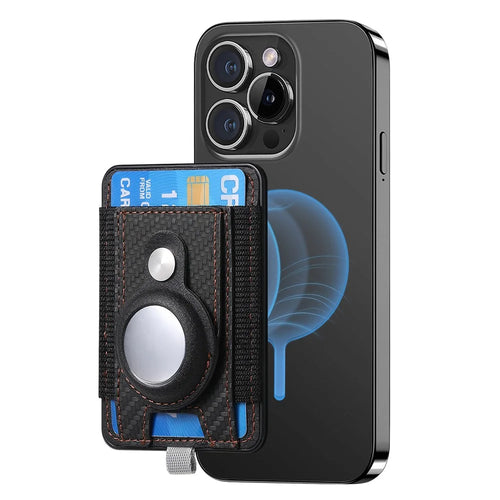 MC-W17 Magnetic Card Holder for AirTag Carbon Fiber Texture Leather Anti Loss Card Slot - Black - 1