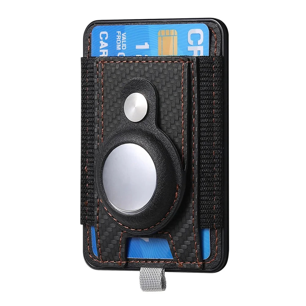 MC-W17 Magnetic Card Holder for AirTag Carbon Fiber Texture Leather Anti Loss Card Slot - Black - 2