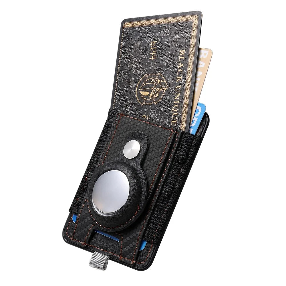 MC-W17 Magnetic Card Holder for AirTag Carbon Fiber Texture Leather Anti Loss Card Slot - Black - 3