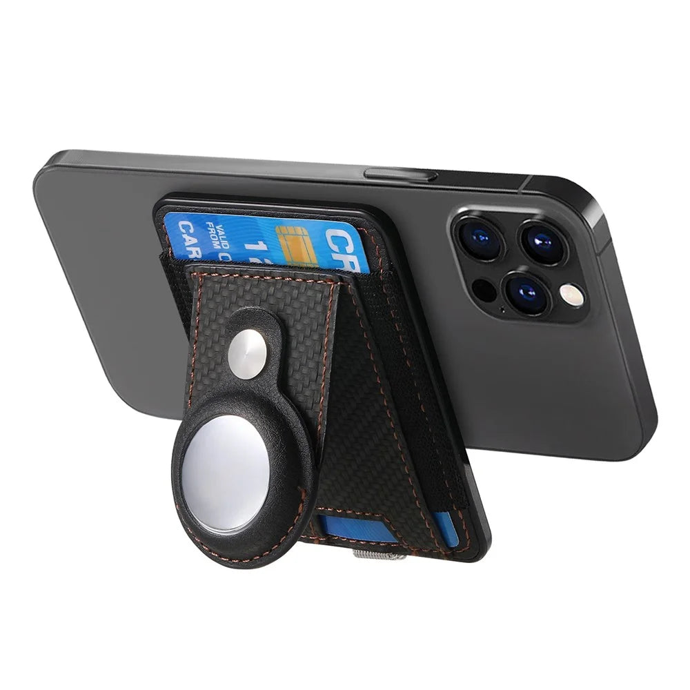 MC-W17 Magnetic Card Holder for AirTag Carbon Fiber Texture Leather Anti Loss Card Slot - Black - 5