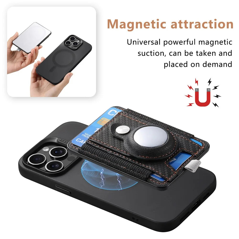 MC-W17 Magnetic Card Holder for AirTag Carbon Fiber Texture Leather Anti Loss Card Slot - Black - 6