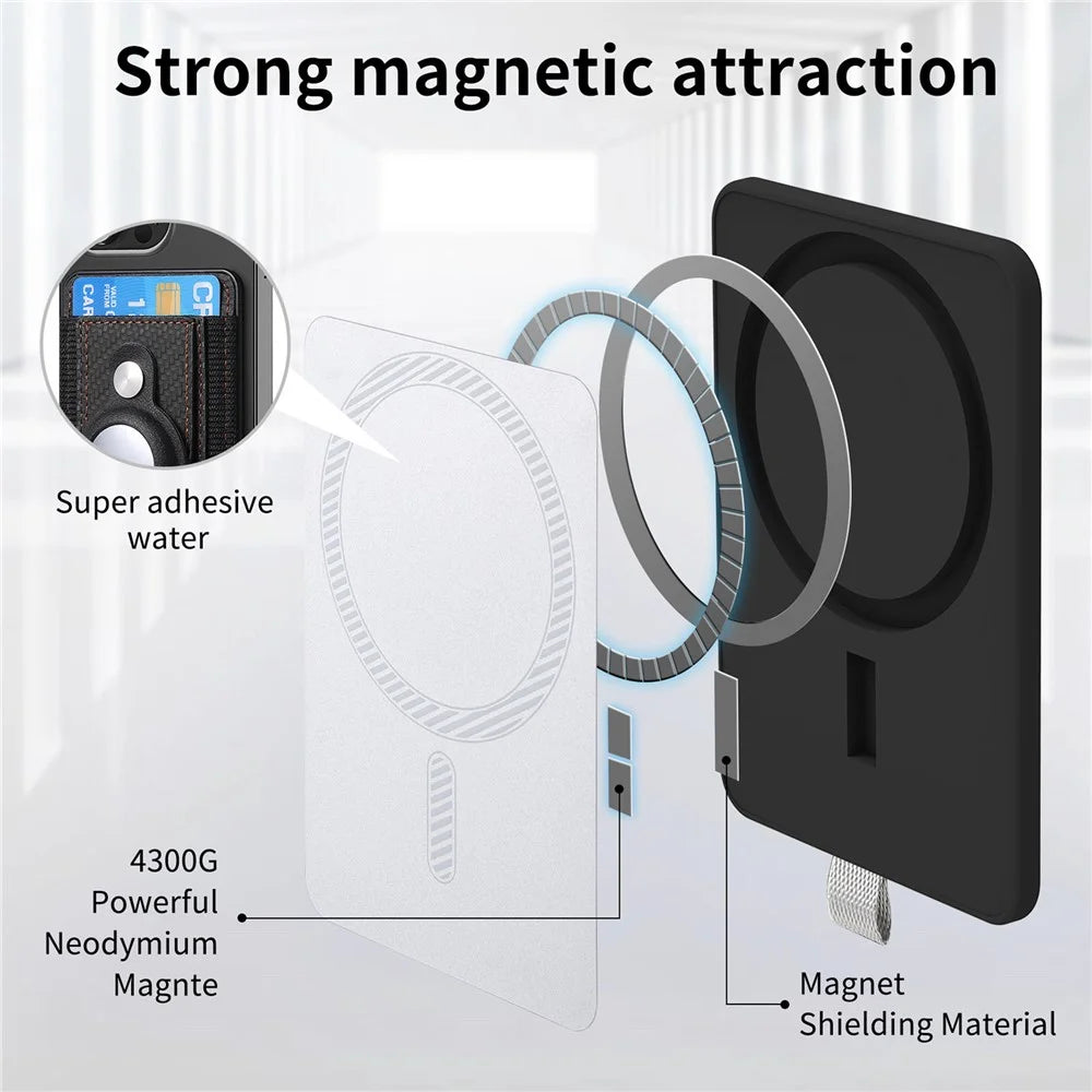 MC-W17 Magnetic Card Holder for AirTag Carbon Fiber Texture Leather Anti Loss Card Slot - Black - 7