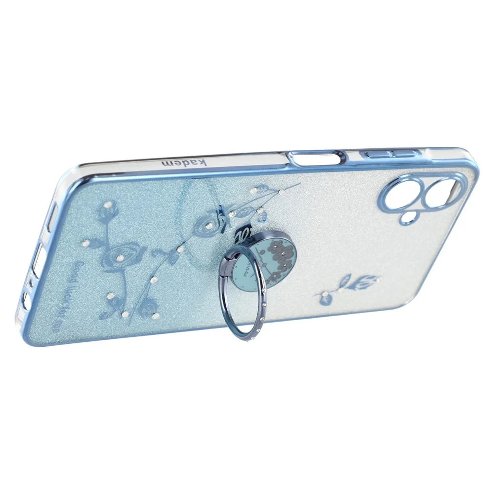 KADEM For Samsung Galaxy A06 4G Case Ring Kickstand TPU Flowers Phone Cover Gradient Glitter - Blue - 4