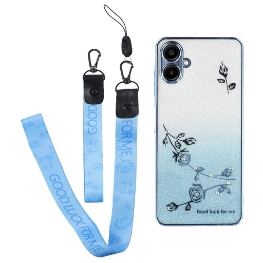 KADEM For Samsung Galaxy A06 4G Case Flower Pattern TPU Gradient Phone Cover with Lanyards - Blue - 1