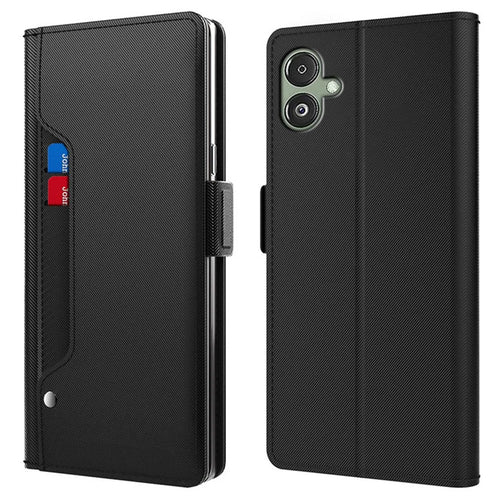 For Samsung Galaxy A06 4G Case Stand PU Leather Phone Cover Card Holder Mirror - Black - 1