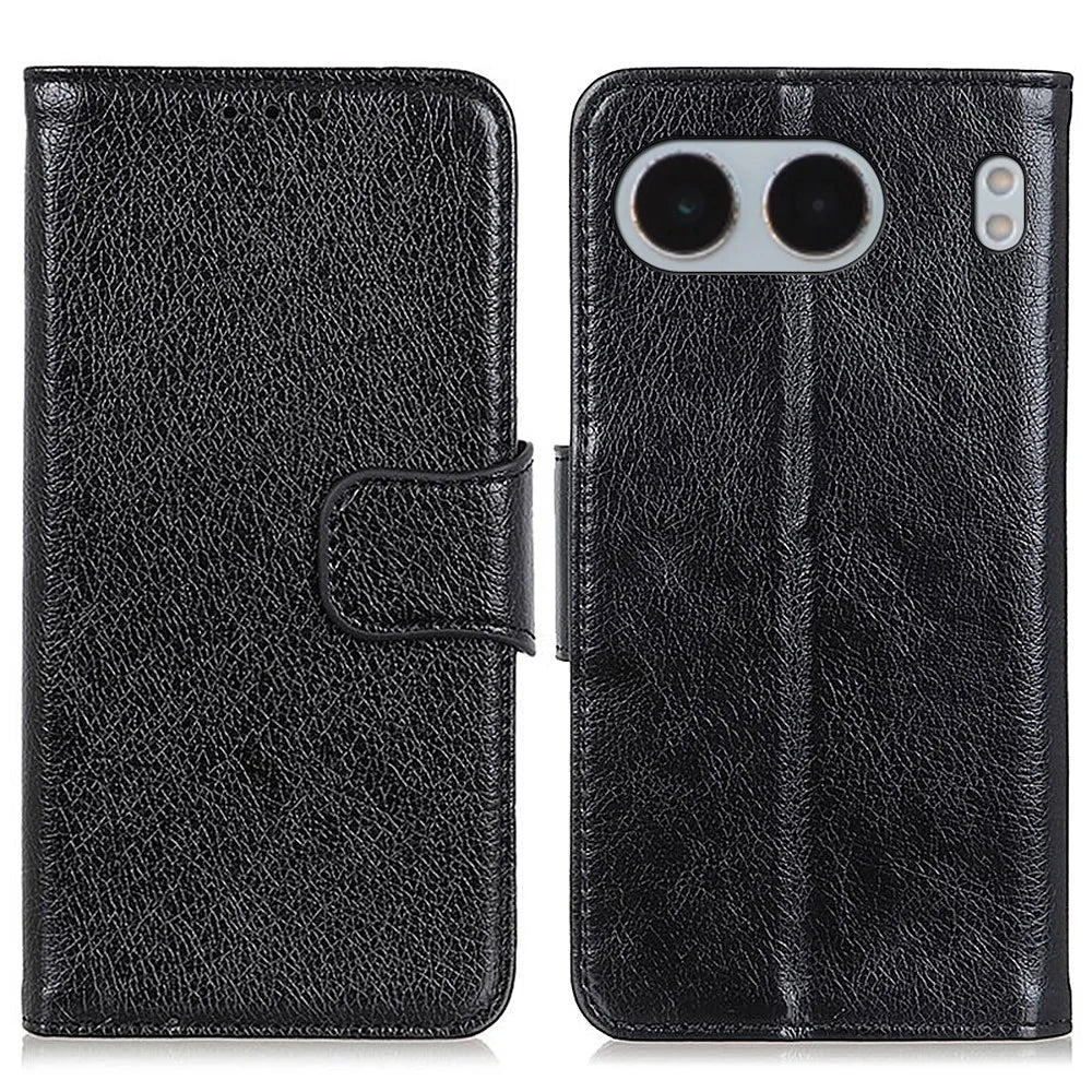For OnePlus Nord 4 Case Nappa Texture Split Leather Wallet Phone Cover - Black - 1