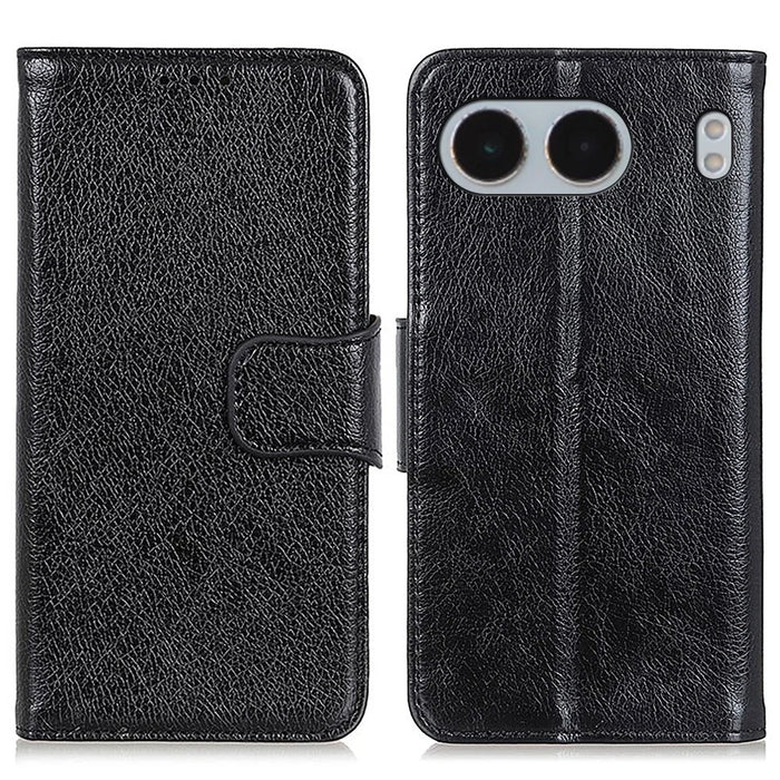 For OnePlus Nord 4 Case Nappa Texture Split Leather Wallet Phone Cover - Black - 1