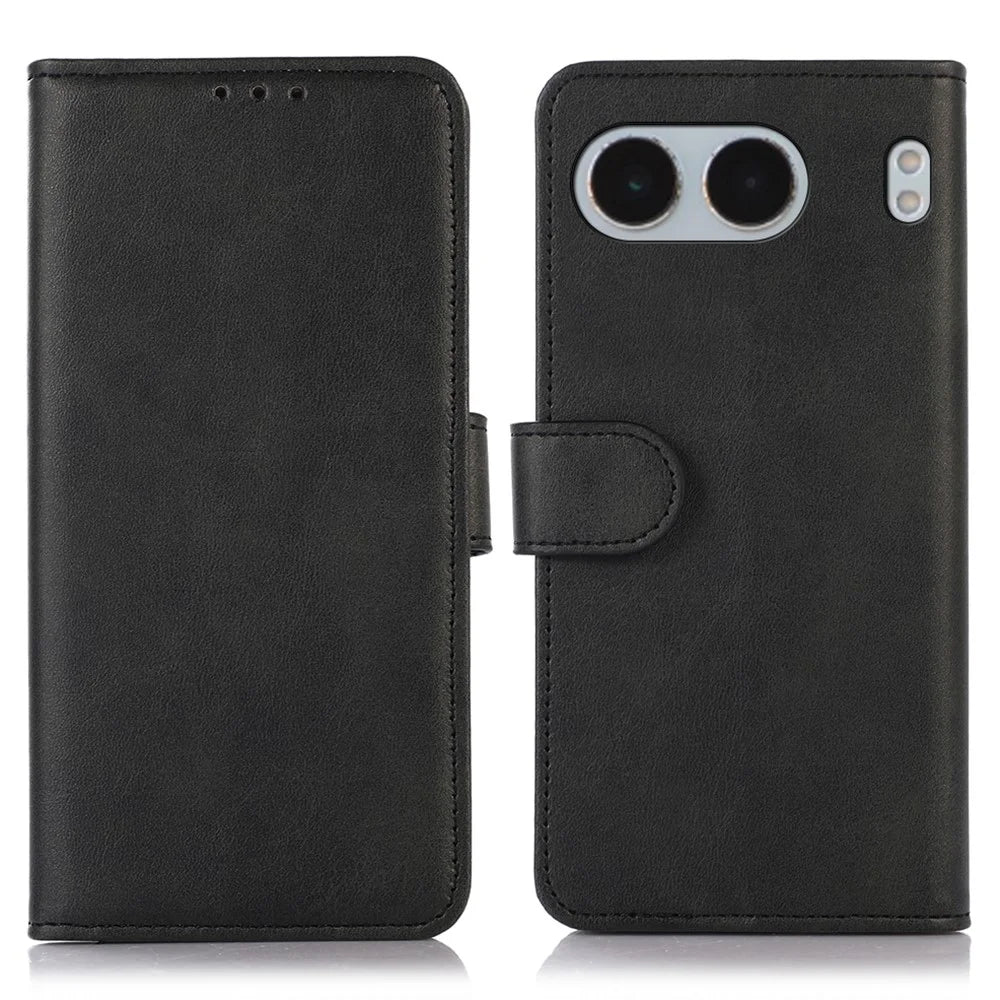 For OnePlus Nord 4 Case Cowhide Texture Leather Wallet Phone Cover with Stand - Black - 1