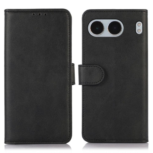 For OnePlus Nord 4 Case Cowhide Texture Leather Wallet Phone Cover with Stand - Black - 1