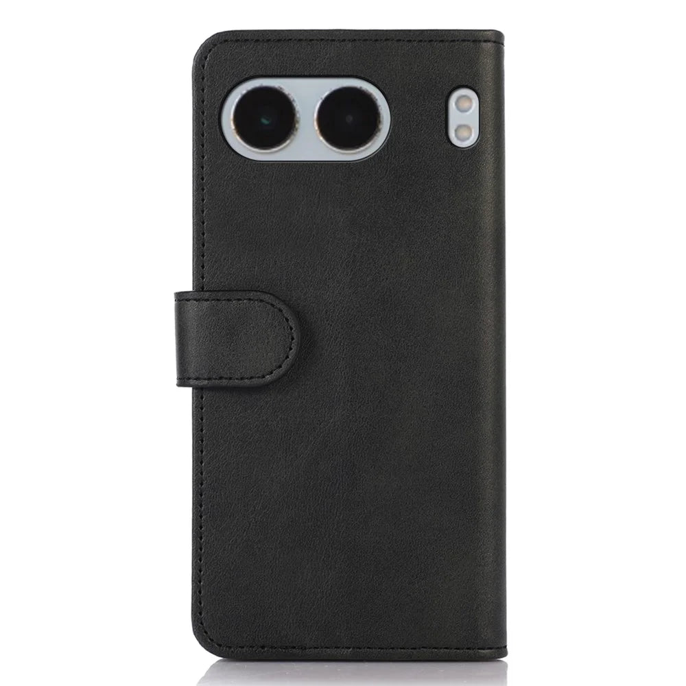 For OnePlus Nord 4 Case Cowhide Texture Leather Wallet Phone Cover with Stand - Black - 7