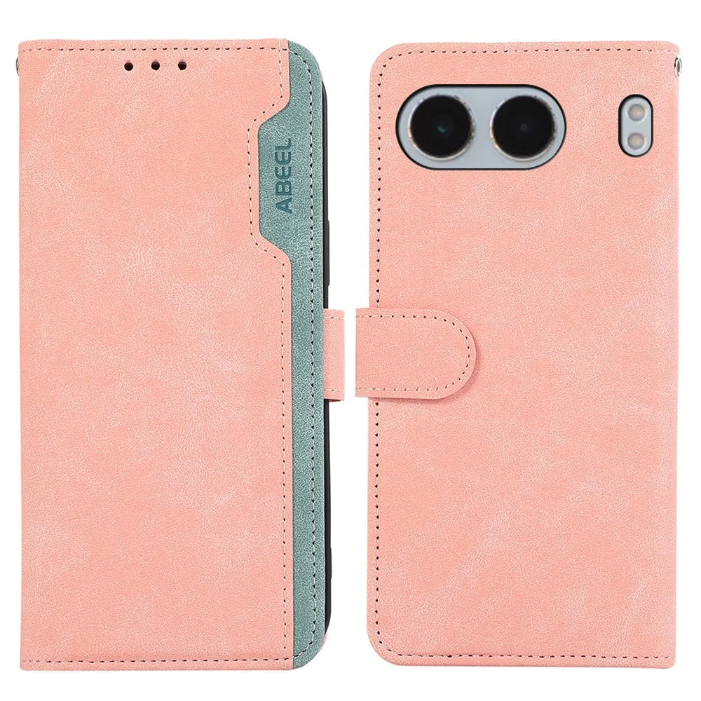 ABEEL For OnePlus Nord 4 Case Color Splicing Leather Flip Phone Cover RFID Blocking - Pink - 1
