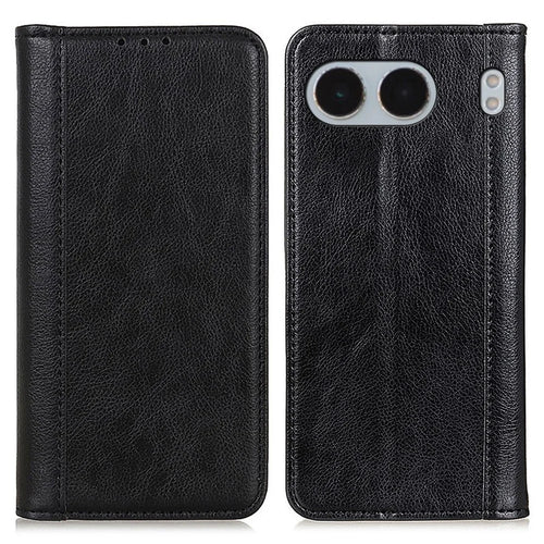 For OnePlus Nord 4 Stand Case Split Leather Litchi Texture Wallet Phone Cover - Black - 1