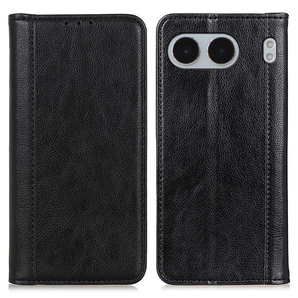 For OnePlus Nord 4 Stand Case Split Leather Litchi Texture Wallet Phone Cover - Black - 1