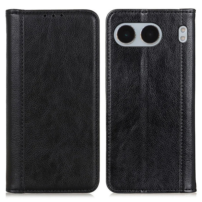 For OnePlus Nord 4 Stand Case Split Leather Litchi Texture Wallet Phone Cover - Black - 1