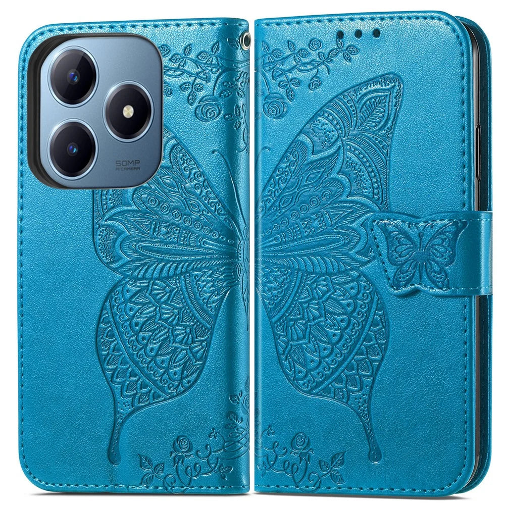For Realme Note 60x 4G / C63 4G / C61 4G Case PU Leather Wallet Phone Cover Butterfly Pattern - Blue - 1