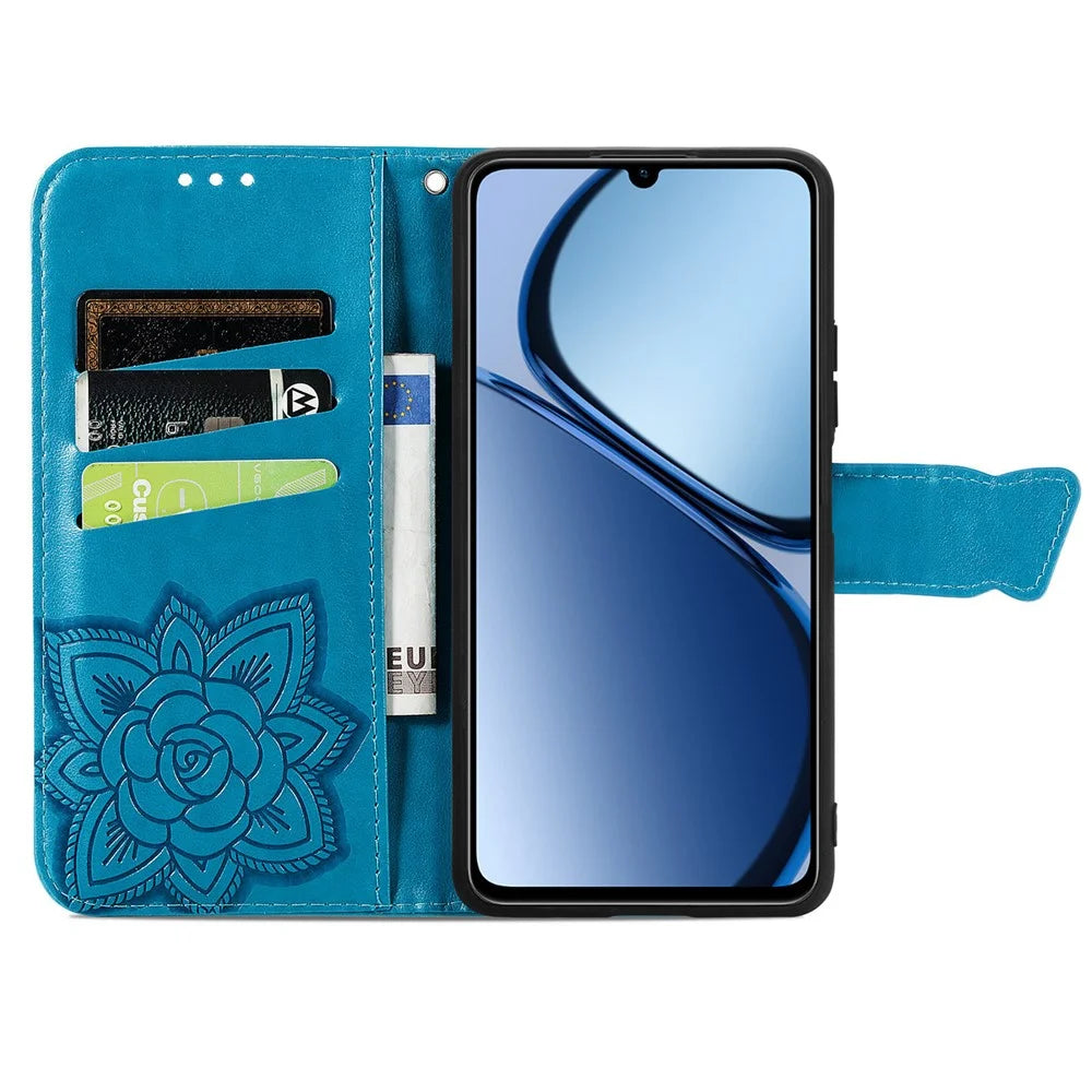 For Realme Note 60x 4G / C63 4G / C61 4G Case PU Leather Wallet Phone Cover Butterfly Pattern - Blue - 2