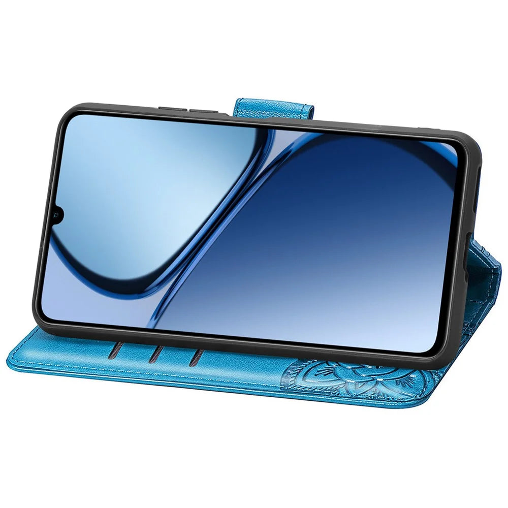 For Realme Note 60x 4G / C63 4G / C61 4G Case PU Leather Wallet Phone Cover Butterfly Pattern - Blue - 3