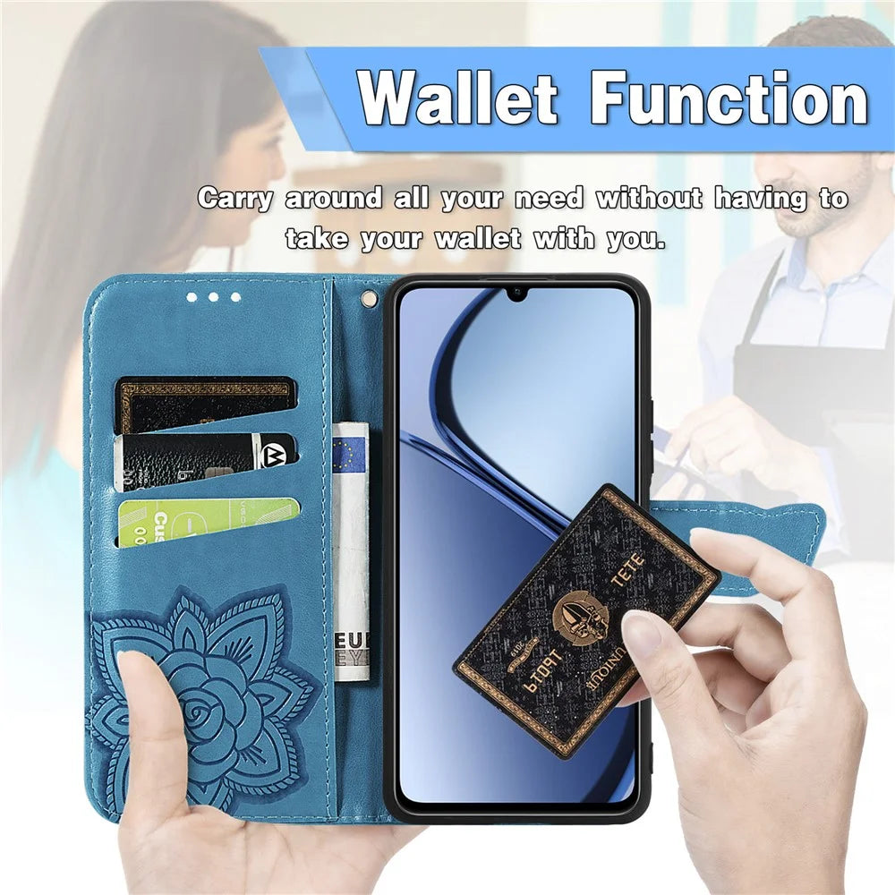 For Realme Note 60x 4G / C63 4G / C61 4G Case PU Leather Wallet Phone Cover Butterfly Pattern - Blue - 4