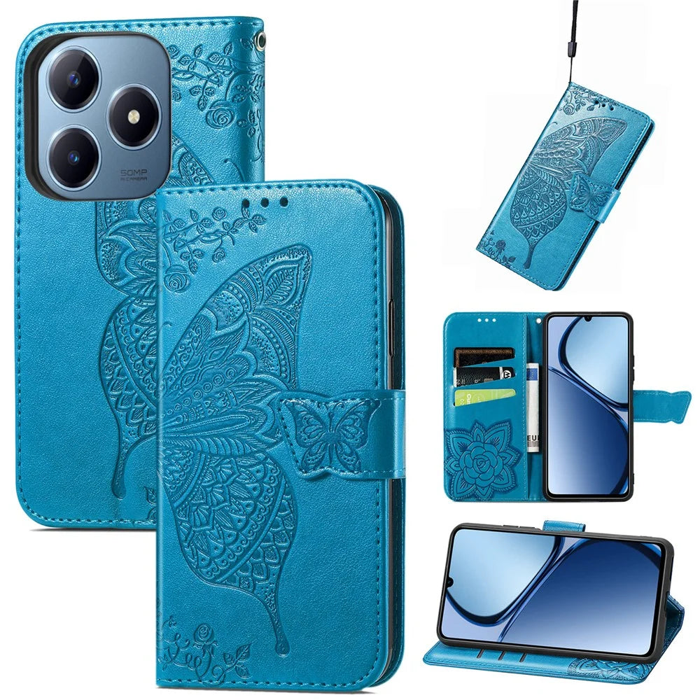 For Realme Note 60x 4G / C63 4G / C61 4G Case PU Leather Wallet Phone Cover Butterfly Pattern - Blue - 5