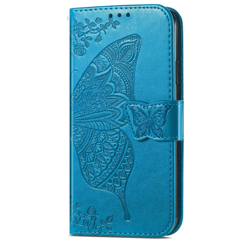 For Realme Note 60x 4G / C63 4G / C61 4G Case PU Leather Wallet Phone Cover Butterfly Pattern - Blue - 6