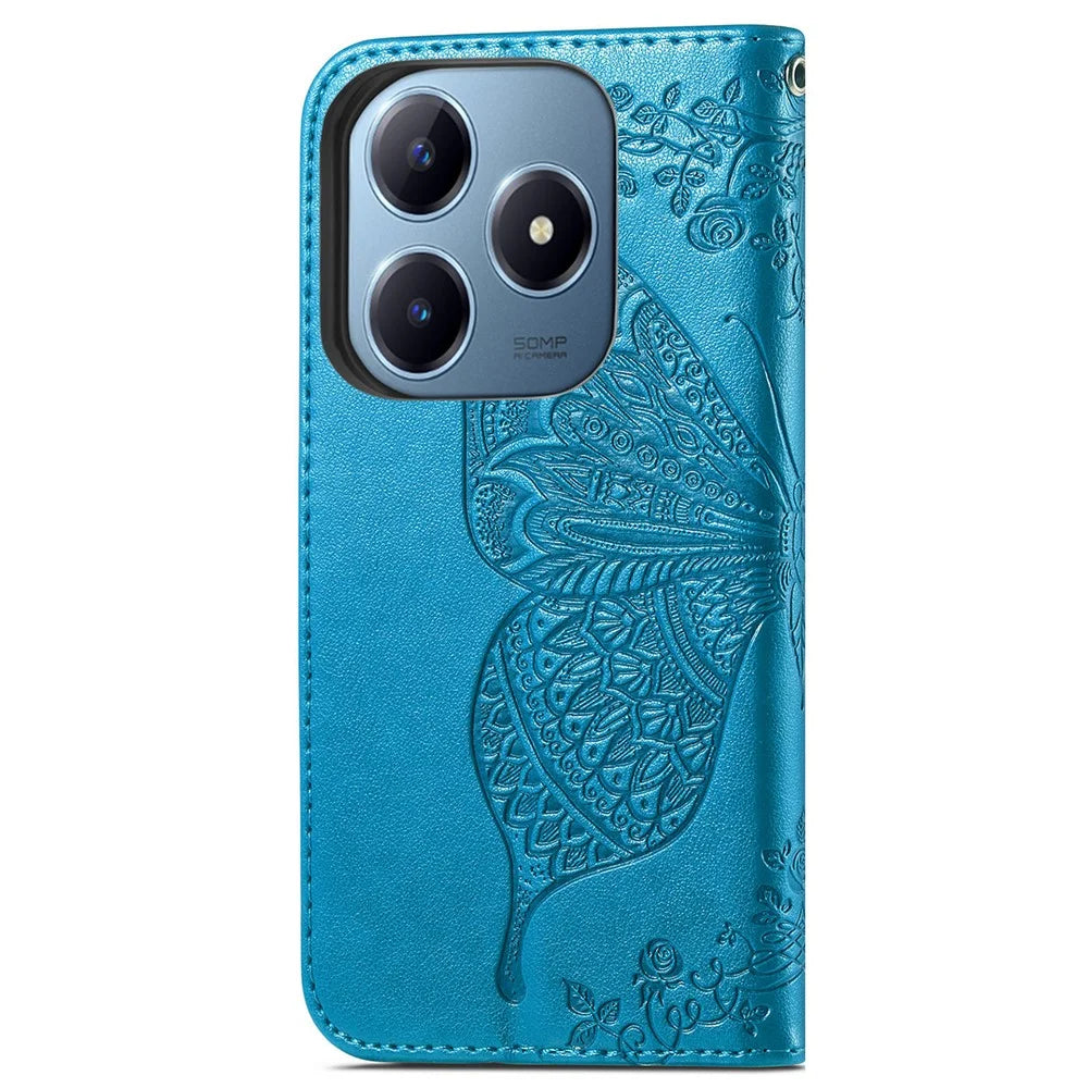 For Realme Note 60x 4G / C63 4G / C61 4G Case PU Leather Wallet Phone Cover Butterfly Pattern - Blue - 7