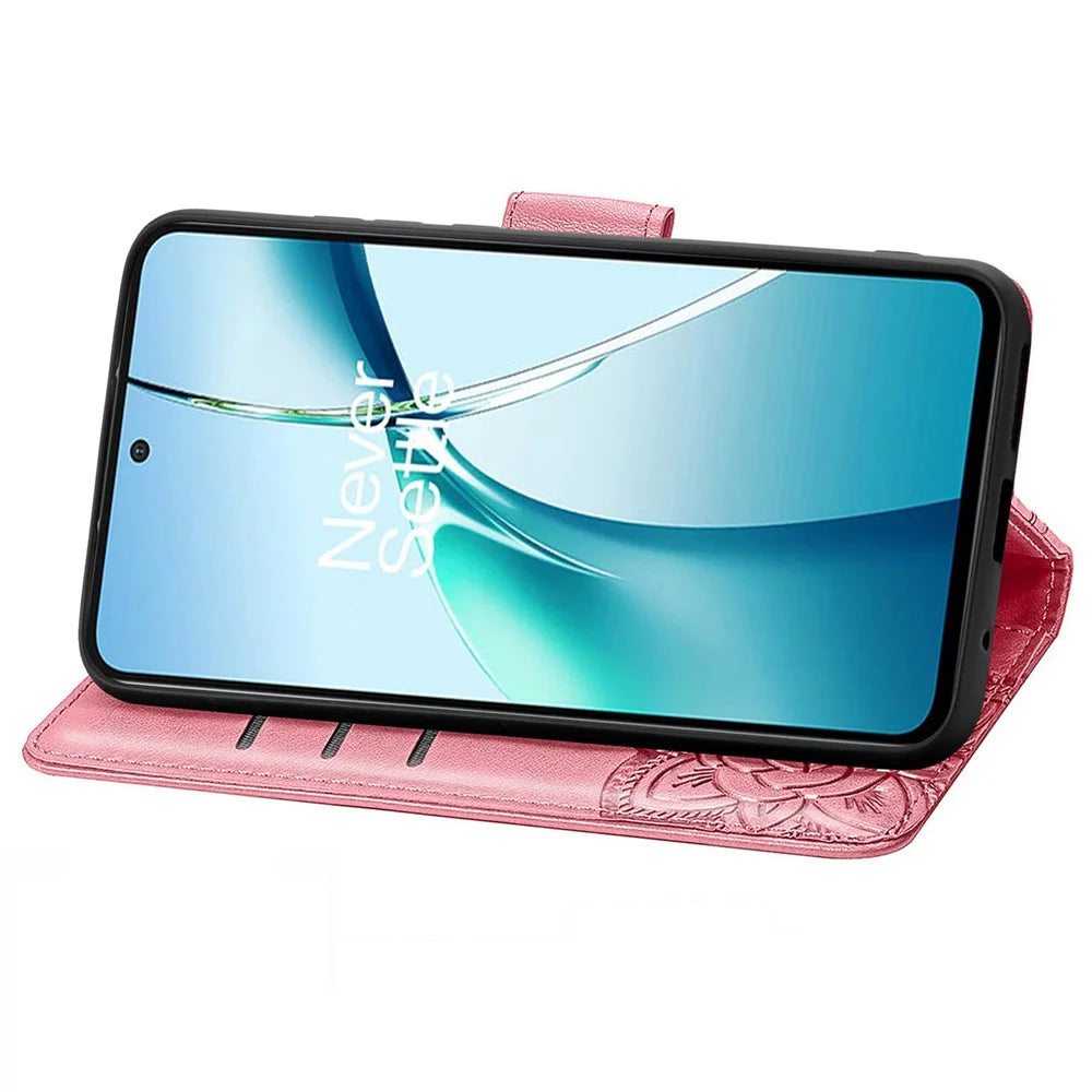 For OnePlus Nord CE4 Lite 5G / Oppo K12x 5G (China) Case PU Leather Wallet Phone Cover Butterfly Pattern - Pink - 3