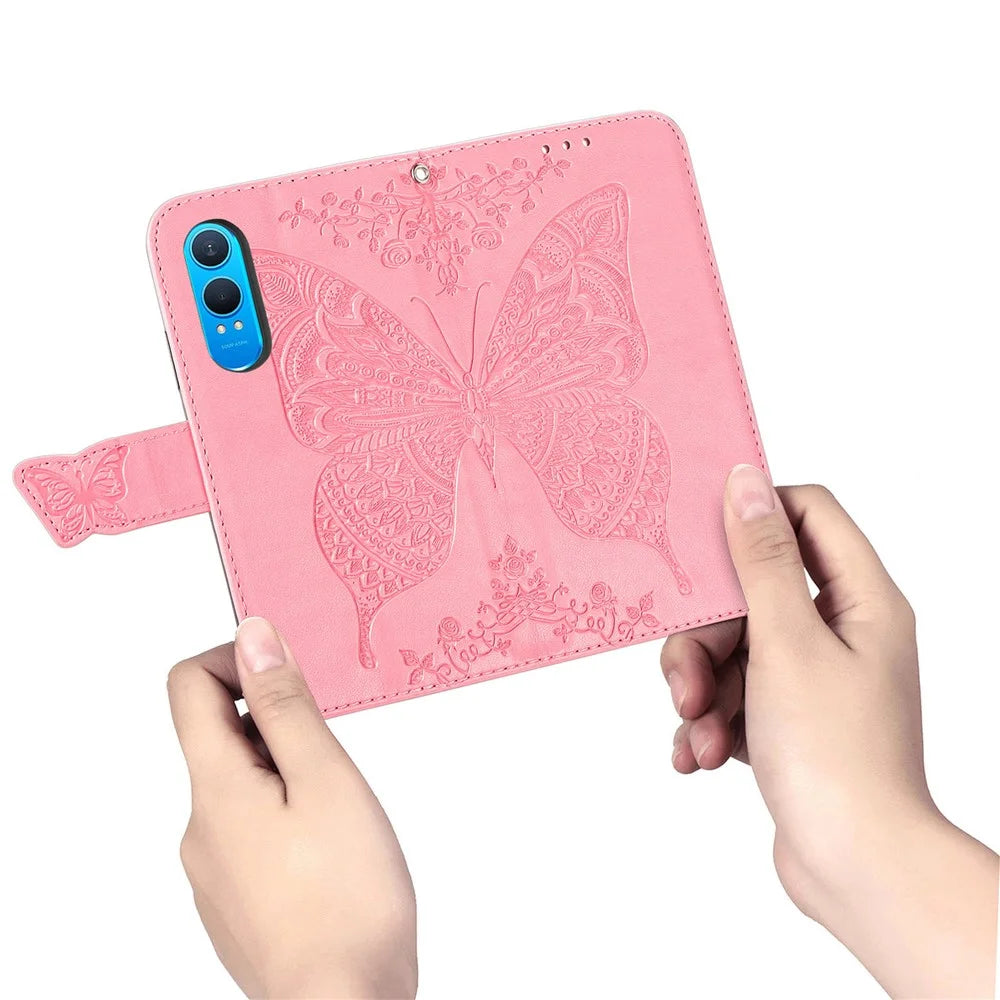 For OnePlus Nord CE4 Lite 5G / Oppo K12x 5G (China) Case PU Leather Wallet Phone Cover Butterfly Pattern - Pink - 4