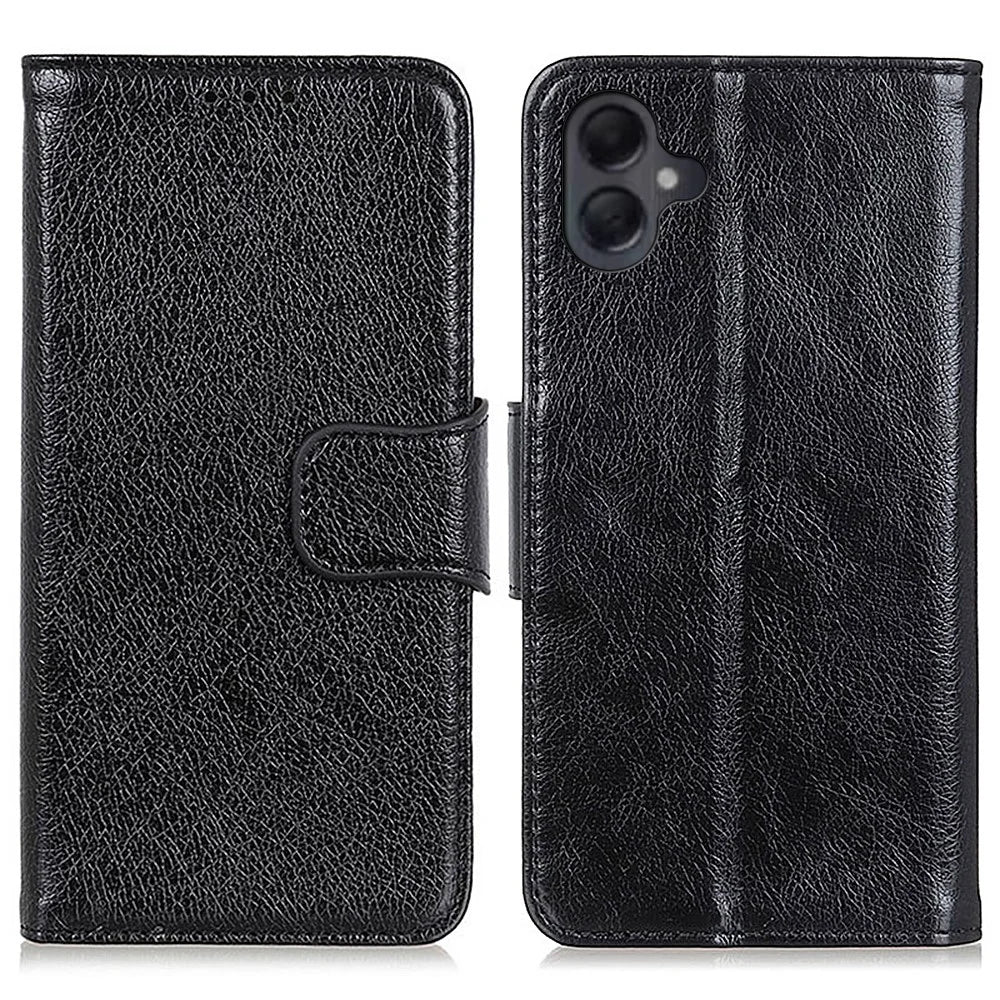 For Samsung Galaxy A06 4G Case Nappa Texture Split Leather Wallet Phone Cover - Black - 1